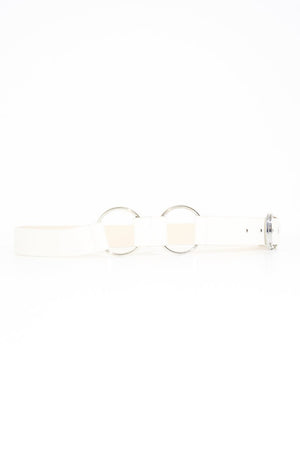 White Double Loop Silver Buckle Belt - China