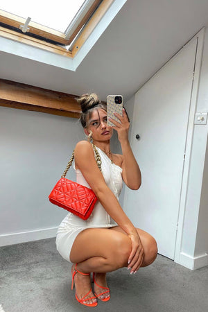 White One Shoulder Contrast Stitch Bodycon Dress - Ellie