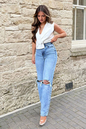 White Sleeveless Blazer Top - Frankiee
