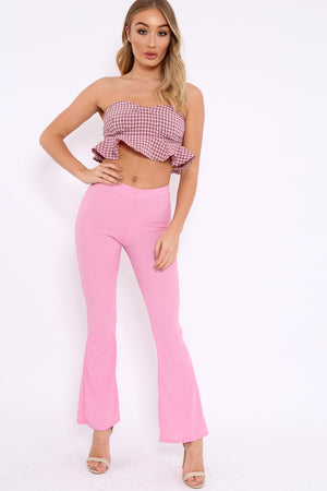 Pink Check Frill Bandeau Crop Top - Colton