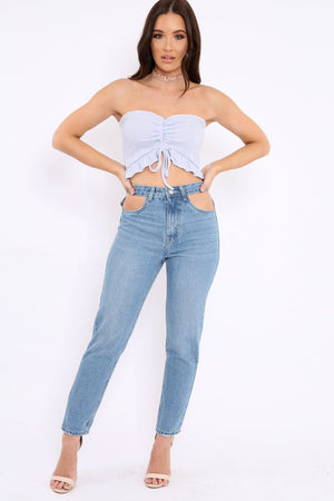 Powder Blue Gathered Middle Bandeau Crop Top - Darlah