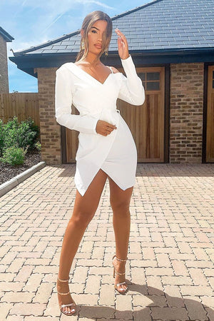 White Off The Shoulder Blazer Dress - Halia