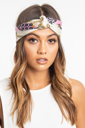 Pink Chain Print Scarf Headband - Zaylie