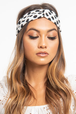 White Black Polka Dot Twist Headband - Kentlee