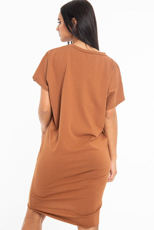 Brown Oversized Pocket Front Midi T-Shirt Dress - Whitney – Rebellious  Fashion