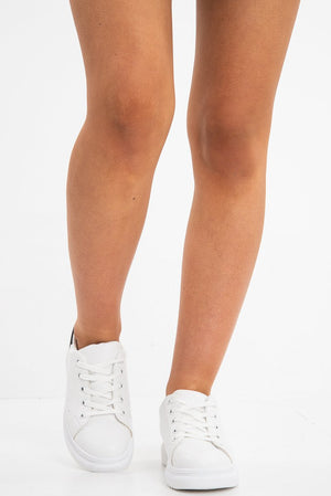 White/Black Cleated Lace Up Trainers - Halia
