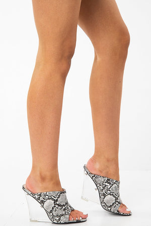 White Black Snake Print Clear Wedge - Oda