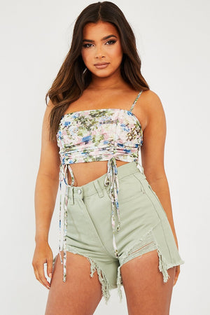 Sage Denim Extreme Rip Front Shorts - Aarya