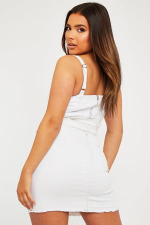 White Contrast Stitch Belted Mini Skirt - Neva