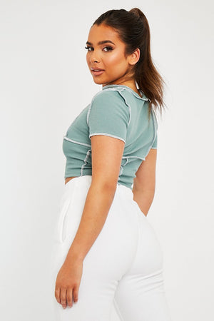 Sage Contrast Stitch Cropped Top - Elna