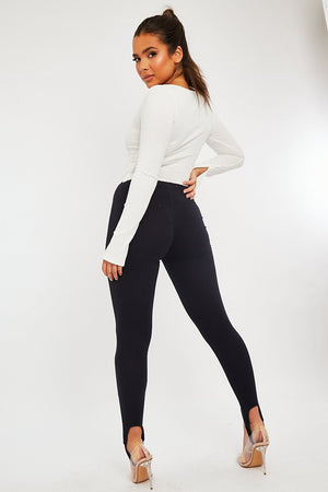 Navy Blue Jersey Stirrup Leggings - Diara