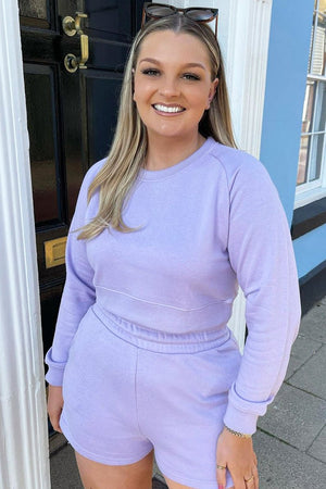 Lilac Cropped Sweatshirt + Shorts Lounge Co-ord - Timara