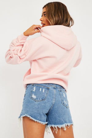 Pink Ruched Sleeve Oversized Hoodie - Dezi
