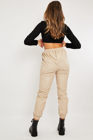 Stone Faux Leather Drawstring Waist Joggers - Persia