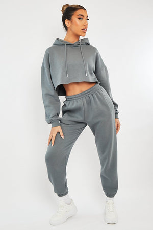 Dark Grey Cropped Oversized Hoodie and Joggers Co-ord - Karenza
