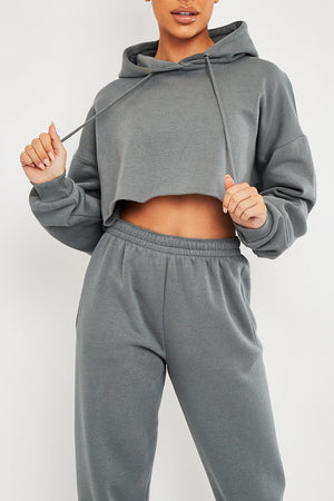 Dark Grey Cropped Oversized Hoodie and Joggers Co-ord - Karenza