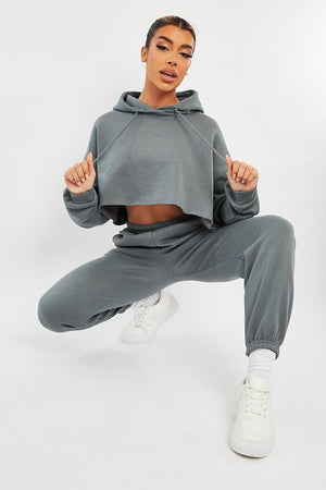 Dark Grey Cropped Oversized Hoodie and Joggers Co-ord - Karenza