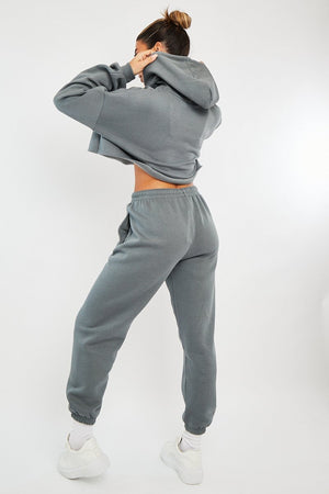 Dark Grey Cropped Oversized Hoodie and Joggers Co-ord - Karenza