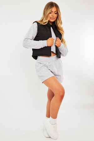 Black Cropped Puffer Gilet - Zura