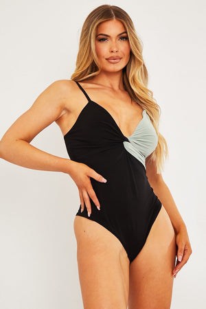 Black Sage Splice Twist Front Bodysuit - Alayja