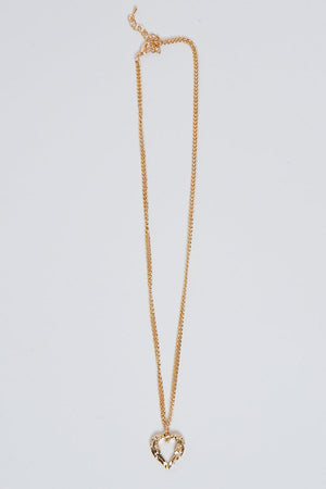 Gold Angel Wings Love Heart Pendant Necklace - Hana