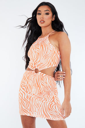 Orange Zebra Print Cut Out Mini Dress - Kerry