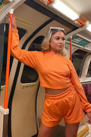 Orange Hip Cut Out Elasticated Shorts - Zaleia