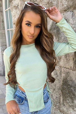 Sage Ribbed Side Tie Top - Bibi