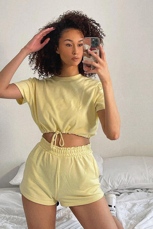 Lemon Cropped Top + Shorts Lounge Set - Valeria