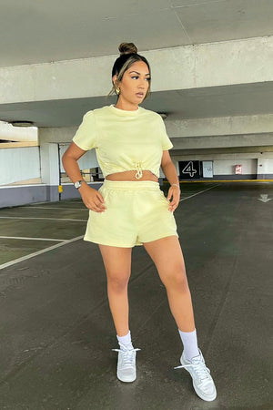 Lemon Cropped Top + Shorts Lounge Set - Valeria