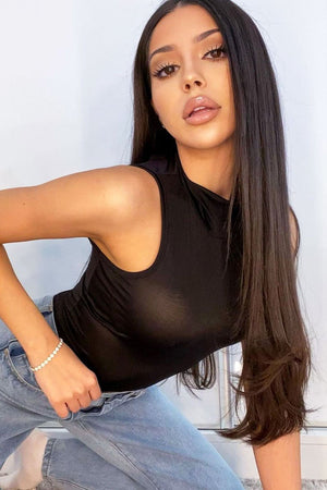 Black Slinky Fabric High Neck Bodysuit - Daniella