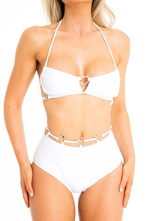 White Heart Detail High Waist Bikini - Franki