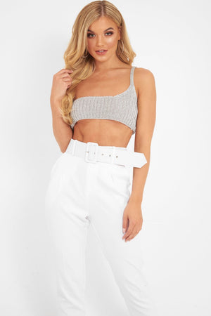 VD - White Belted Tapered Peg Trousers - Jessika