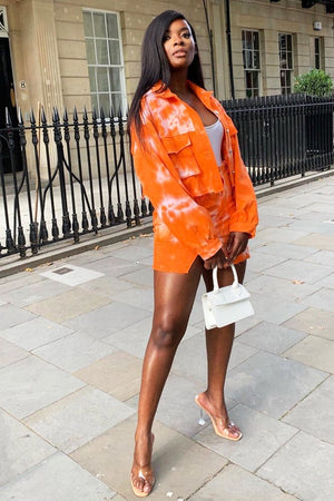 Orange Tie Dye Denim Jacket Skirt Co-ord - Aadya