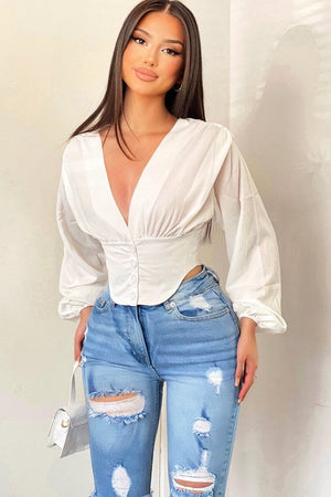 Mid Blue Distressed Longline Denim Shorts - Dakotah