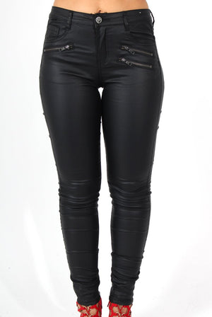 Lexis Black PU High Waisted Jeans