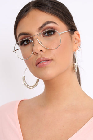 Silver Clear Circle Lens Top Bar Fashion Glasses - Lillie