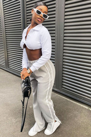 Grey Side Stripe Split Hem Wide Leg Joggers - Karris