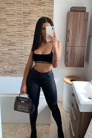 Black PU Coated Skinny Jeans - Rachell
