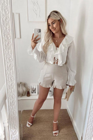 White Ruffle Tie Fastening Top - Brionna