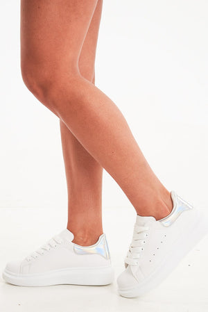 White Silver Holographic Insert Chunky Sole Trainers - Yuki