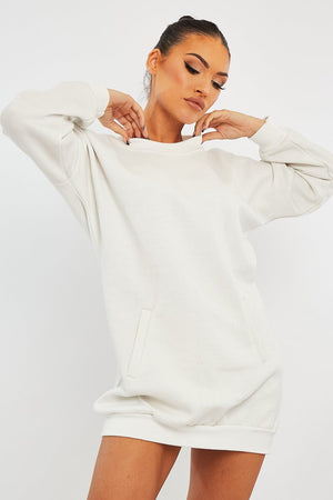 White Front Pocket Sweatshirt Mini Dress - Niamh