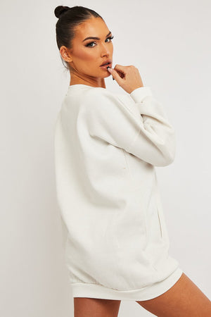 White Front Pocket Sweatshirt Mini Dress - Niamh