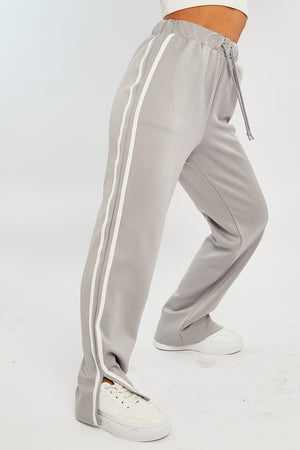 Grey Side Stripe Split Hem Wide Leg Joggers - Karris