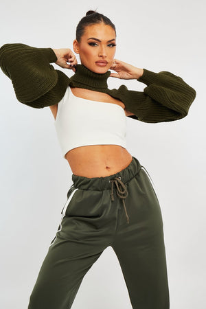 Khaki Extreme Cut Out High Neck Jumper - Nihara