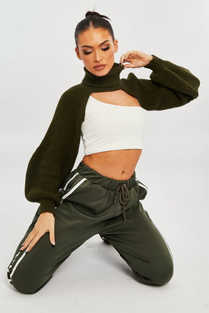 Khaki Extreme Cut Out High Neck Jumper - Nihara