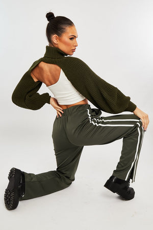 Khaki Side Stripe Split Hem Wide Leg Joggers - Karris