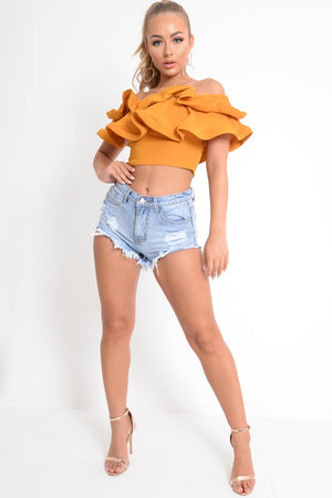 Mustard Extreme Ruffle Bandeau Crop Top - Wilhelmina