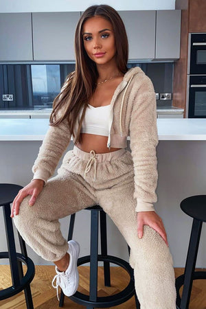 Stone Cropped Teddy Zip Up Hoodie - Cheryl