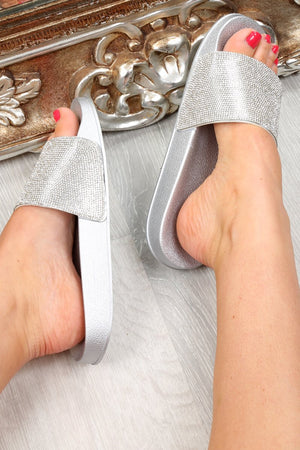 Silver Diamante Sliders - Nayla